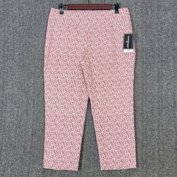 Counterparts Capri Pants Womens 10 Red White Floral Super Stretch Pull On - Picture 1 of 13